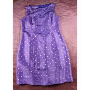 natural instincts y2k preppy blue Polka Dot Silk Sheath Dress Sleeveless Sz 10